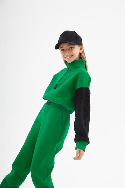 Marka Sensin Kids Girl's Zippered Stand Collar Sweatshirt Tracksuit Set
