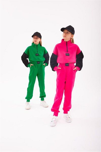 Marka Sensin Kids Girl's Zippered Stand Collar Sweatshirt Tracksuit Set