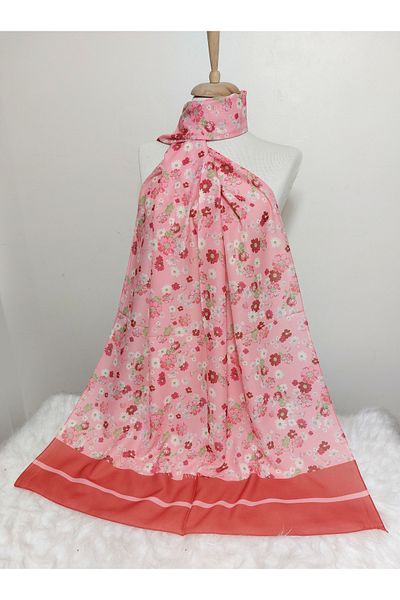 REMOMODA Patterned Chiffon Shawl Floral Model