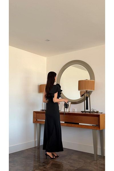 HAZELANNA Black Dress with Brooch