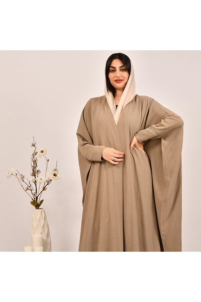 Beyond Beige quarter-bisht wrap abaya with narrow sleeves