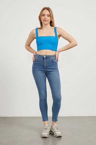 Arma Life Body Crop Albastru pentru damă, cu guler pătrat, curea otomană