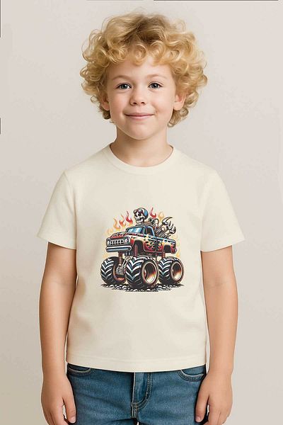 peki baby&kids Pehi Boy's Combed Cotton Skeleton Truck Printed T-Shirt 18744