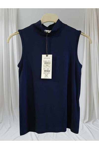 Puane Lenjerie de corp din Lycra cu jumătate de gât, albastru bleumarin, cu mâneci zero, 40005