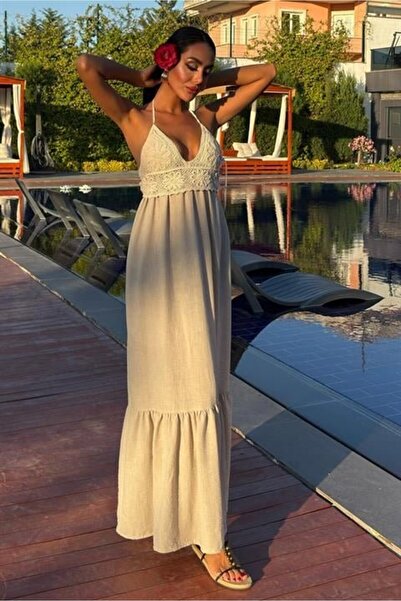 ALPACO Knitted Chest Linen Long Dress 2904-08 -Collection