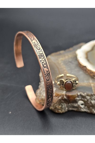 NBS Beautiful Naturel Stones Copper Bracelet Pure (Agate Ring Gift) Special Pattern Adjustable Very Good Quality