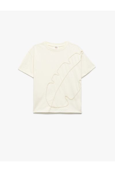 Koton Cotton Short Sleeve Crew Neck Leaf Pattern T-Shirt