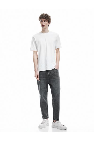 Koton Pantaloni de jeans cu nasturi din bumbac - Blugi largi, cu croiala dreaptă