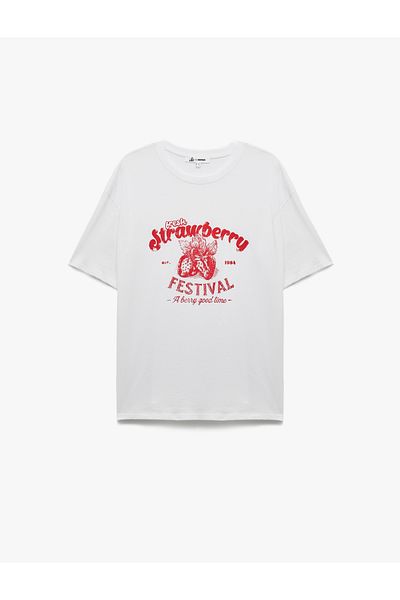 Koton Comfortable Fit Short Sleeve Crew Neck Cotton Strawberry Printed T-Shirt