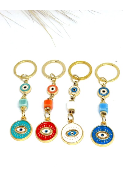 Azrua Set de 4 brelocuri din metal multicolor cu mărgele ochi rău, brelocuri cu ochi din metal