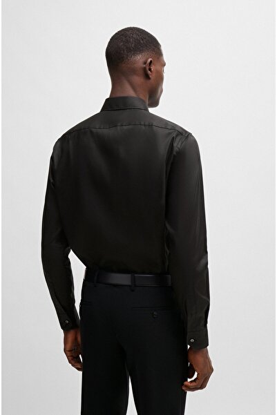 BOSS Erkek Regular Fit Pamuklu Uzun Kollu Siyah Gömlek 50479943-001
