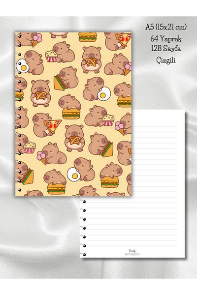 daily notebook Capybara Striped School Notebook, 64 Sheets Spiral A5 Medium Size (15X21 cm) Size
