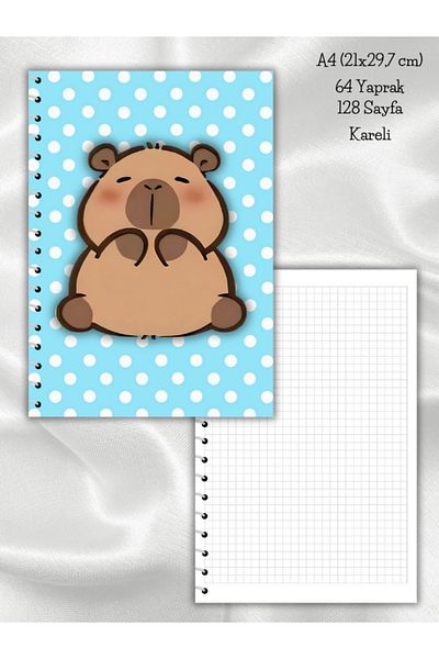 daily notebook Capybara Checkered School Notebook, 64 Sheets Spiral A4 Large Size (21X29,7 cm) Size