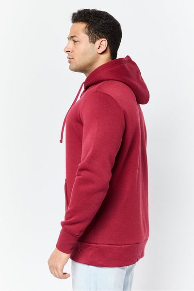 KANGAROO Men Embroidered Logo Long Sleeves Hoodie, Dark Red