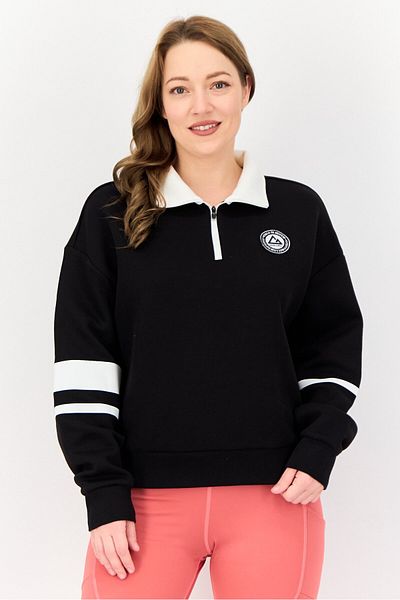 Giordano Women G-Motion Sportswear Fit Long Sleeve Outdoor Sweatshirt, Black
