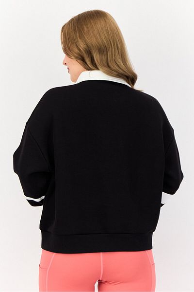 Giordano Women G-Motion Sportswear Fit Long Sleeve Outdoor Sweatshirt, Black