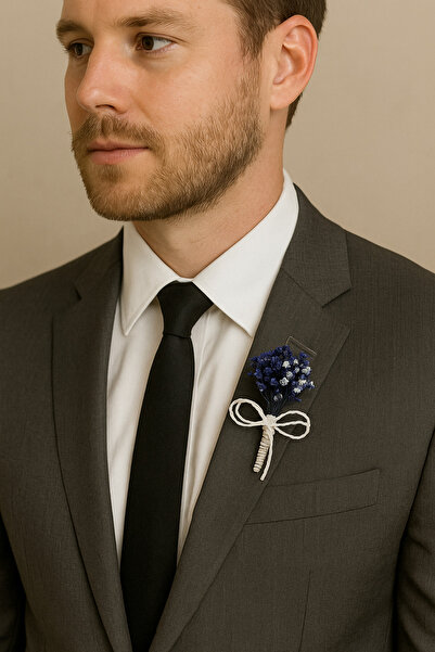 Massaltay Zarif Mavi Çiçekli Damat Yaka Çiçeği – Özel Günler İçin El Yapımı B...