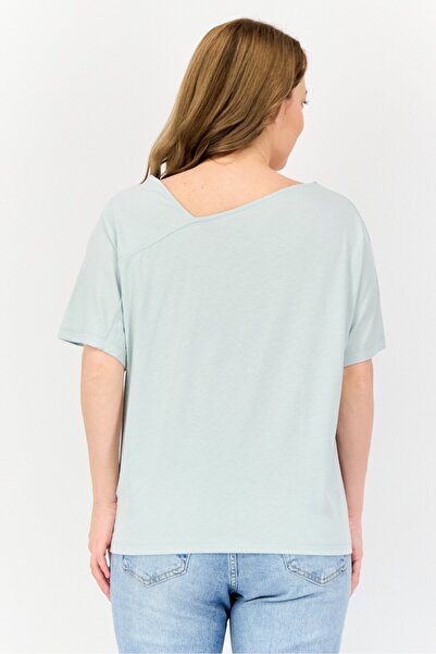 Giordano Women Asymmetrical Neck Short Sleeve Plain T-Shirt, Mint Green