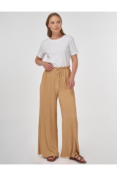 Kayra Lace-Up Relaxed Fit Trousers Beige