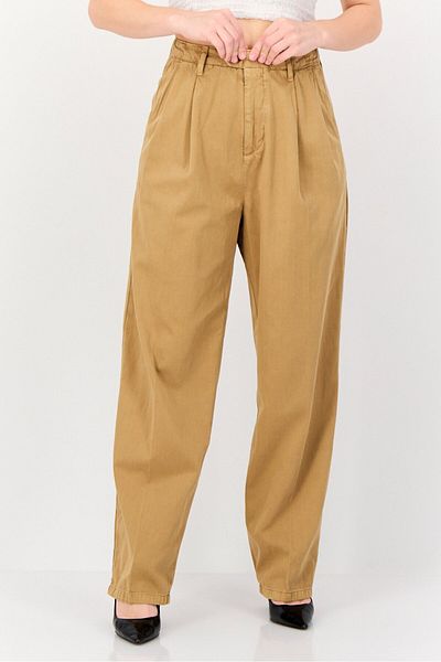Tommy Hilfiger Women Regular Fit Embroidered Logo Straight Pants, Tan