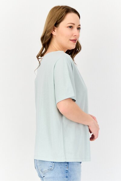 Giordano Women Asymmetrical Neck Short Sleeve Plain T-Shirt, Mint Green