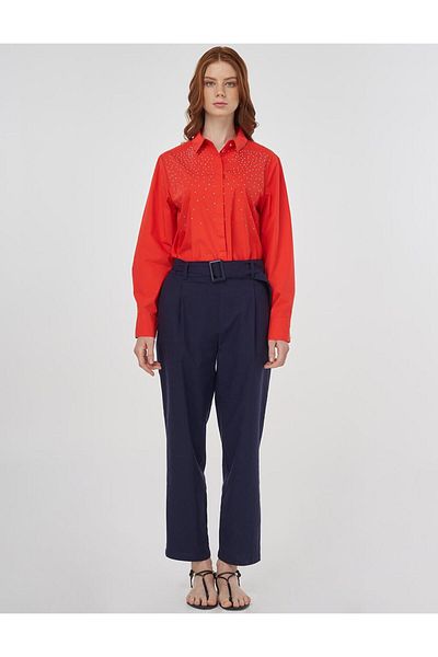 Kayra Viscose Carrot Trousers Dark Navy Blue