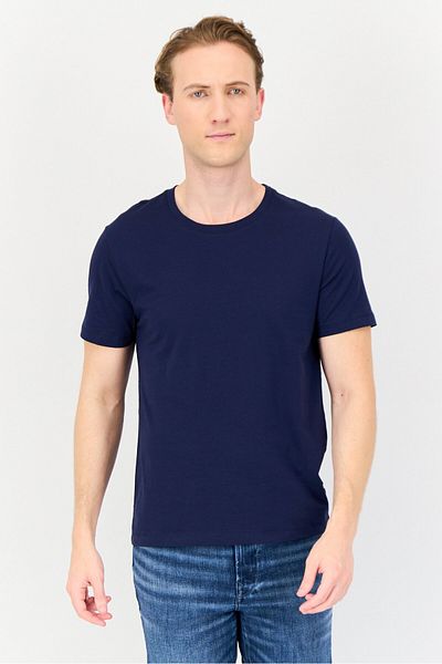 Vince Camuto Men Crew Neck Short Sleeve Plain T-Shirt, Navy Blue