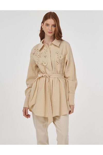 Kayra Belted Seersucker Tunic Light Yellow