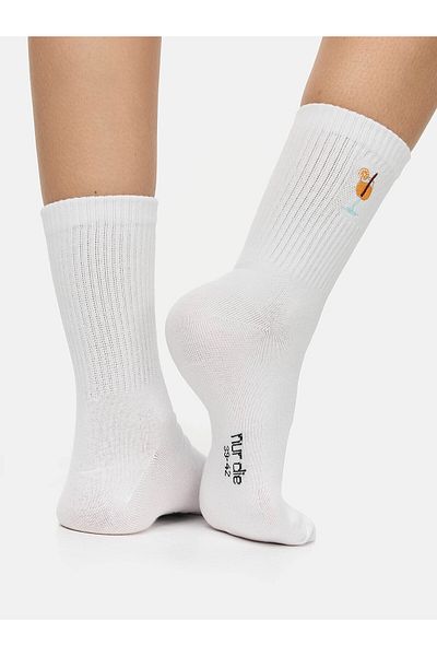 NUR DIE Freizeitsocken Statement Socken mit Stickerei Socken Strumpf Strümpfe