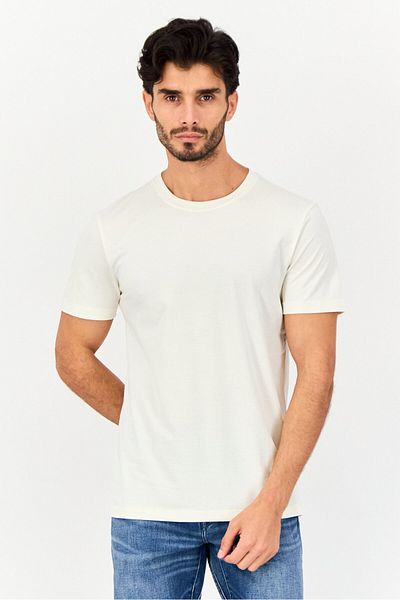 Vince Camuto Men Crew Neck Short Sleeve Plain T-Shirt, Light Beige