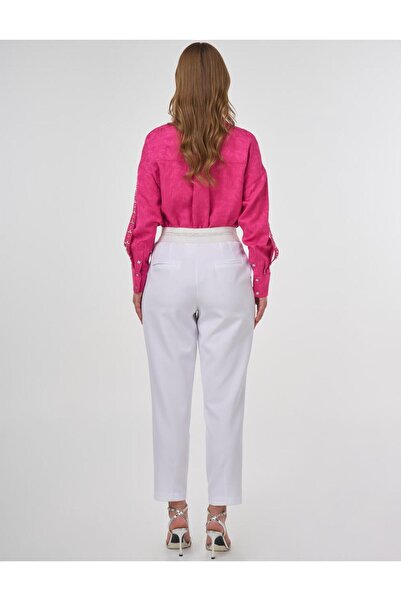 Kayra Elastic Waist Carrot Trousers Optical White