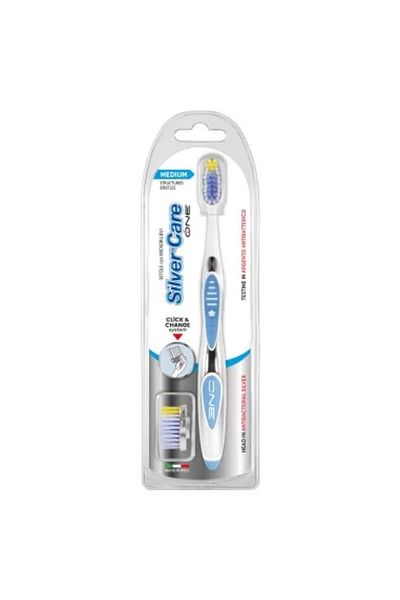 SILVER CARE One Toothbrush Medium Bristles with 1 Replaceable Silver Head