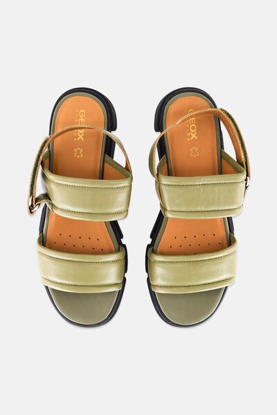 Geox Women Lisbona Velcro Platform Heel Sandals, Olive