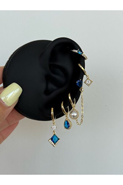 h&b design jewel Çelik Lacivert 6 Lı Küpe Seti