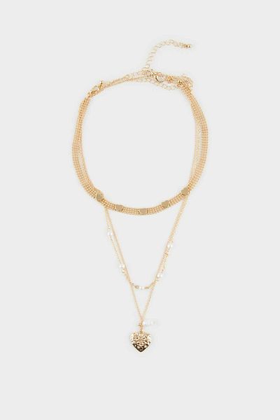 DeFacto Women's 3-Piece Heart Gold Necklace F1307Axns