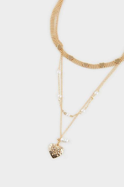 DeFacto Women's 3-Piece Heart Gold Necklace F1307Axns