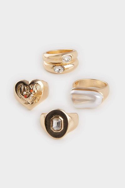 DeFacto Women's 4-Piece Thick Gold Ring F1321Axns