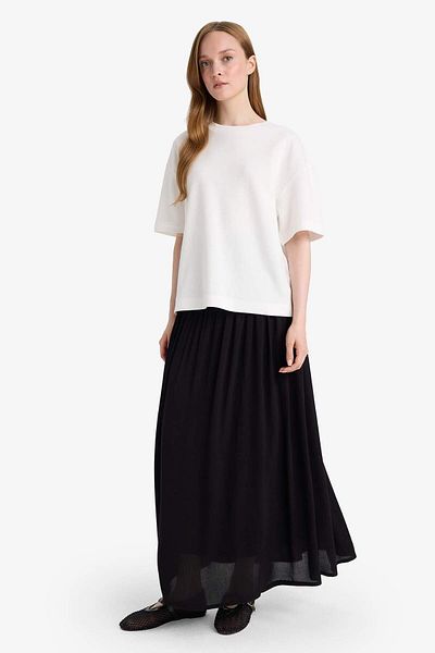 DeFacto A-Line Crinkle Fabric Black Maxi Skirt F8739Ax25Hs