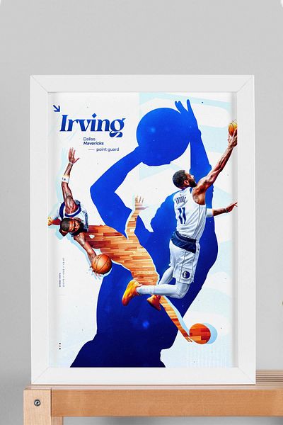 Saturn Kyrie Irving Framed Painting - Dallas Mavericks Nba Poster Painting