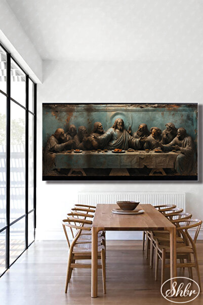 Şehber Tekli Yatay Kanvas Duvar Tablosu Salon Yatak Odası Mutfak Kafe Ofis Hz. İsa Son Akşam Yemeği