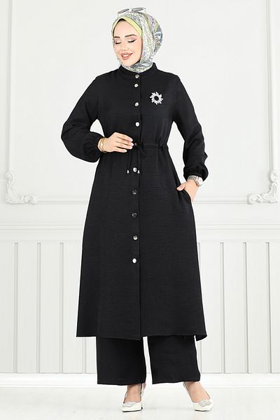 ModaMerve Sofia Set with Front Buttons 9154Pl940-M Black