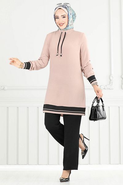 ModaMerve Rib Detail Hijab Set 2688Sl890-M Vizyon&Black