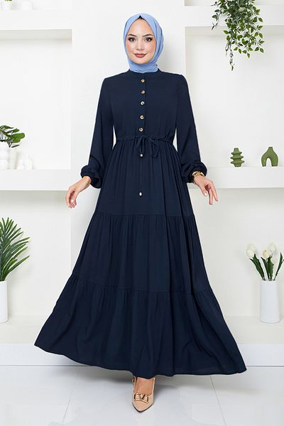 ModaMerve Half Button Dress 2350Bgs895-M Light Navy