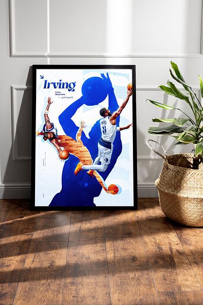 Saturn Kyrie Irving Framed Painting - Dallas Mavericks Nba Poster Painting
