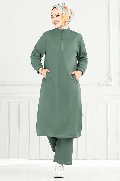ModaMerve Half Zipper Hijab Suit 6036Uz1029-M Mint
