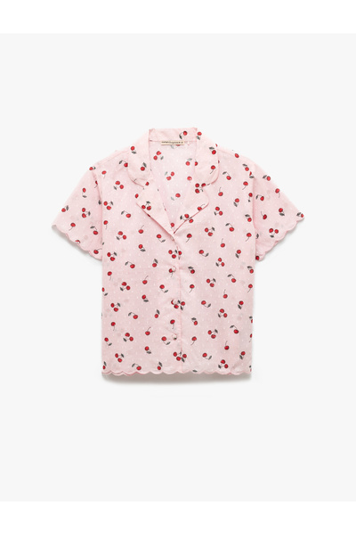 Koton Cămașă din bumbac Guler Cireșe Model Top cu mânecă scurtă