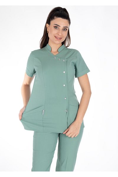 Alsancak Üniforma Luxe Flex Çağla Green Lycra Țesătură subțire și elastică Set de uniforme pentru medic și asistentă