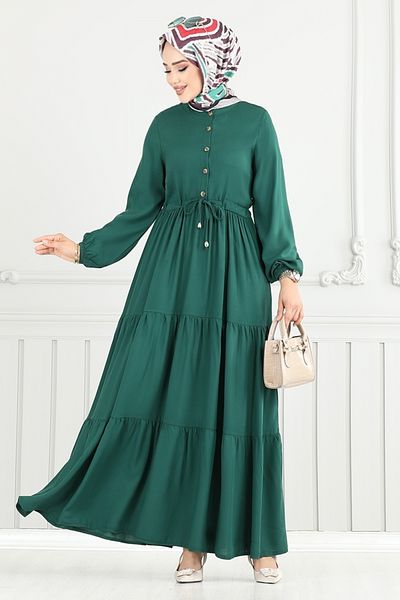ModaMerve Half Button Dress 2350Bgs895-M Light Emerald
