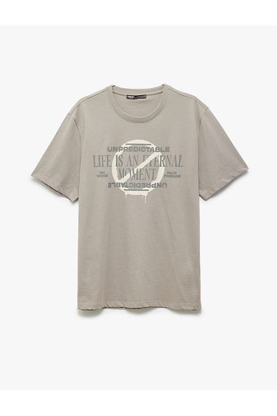 Koton Crew Neck Cotton Regular Fit Short Sleeve Slogan Printed T-Shirt