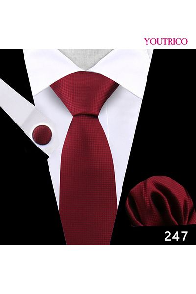 Youtrico Tie,Handkerchief and cufflinks Set-Artisanal Business 3PCS Handmade Formal Hanky Suit